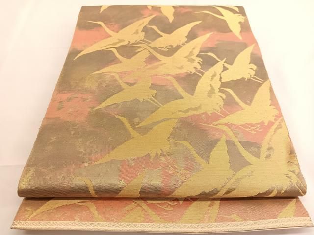 平和屋着物◎西陣 服部織物謹製 六通柄袋帯 こはく錦 飛鶴文 金糸 正絹