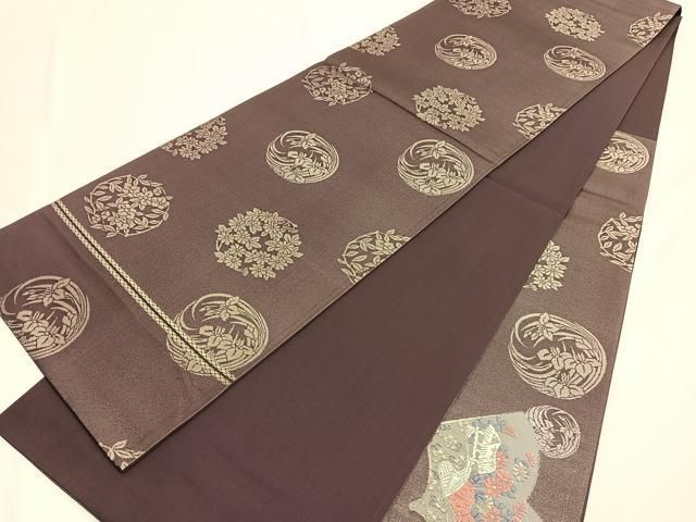 平和屋着物◎太鼓柄袋帯 唐織 冊子几帳花鳥文 引箔 正絹 逸品