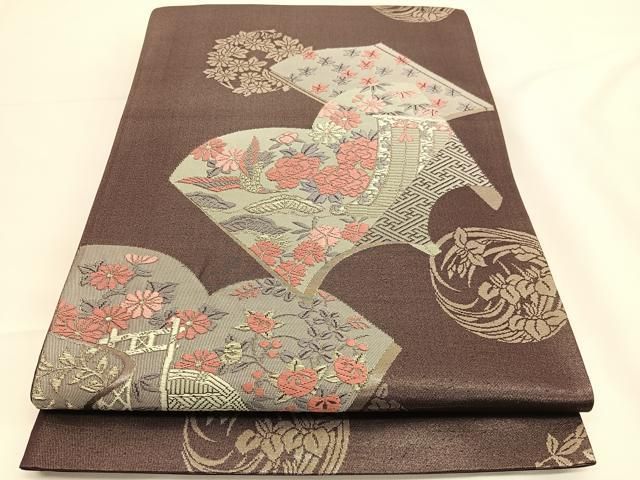 平和屋着物◎太鼓柄袋帯 唐織 冊子几帳花鳥文 引箔 正絹 逸品