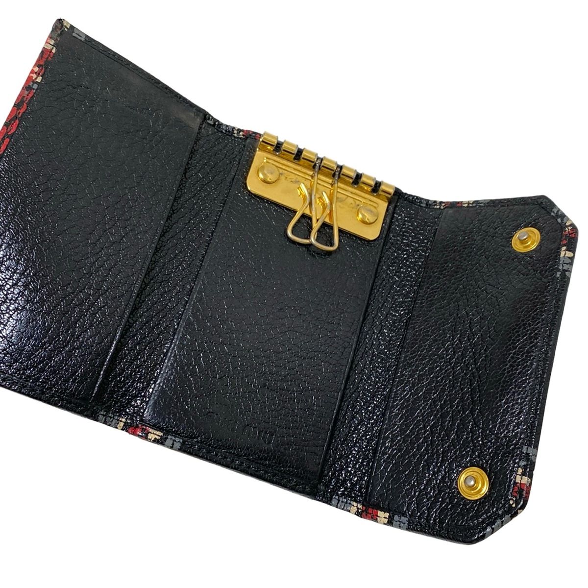 miumiu(ミュウミュウ) キーケース - 黒×レッド×マルチ 2連フック