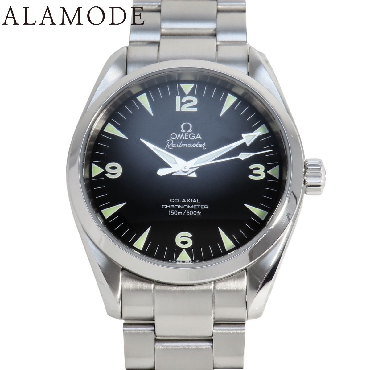 保証書付 オメガ シーマスター アクアテラ レイルマスター 2503.52 SS ブラック 自動巻き メンズ アラモード