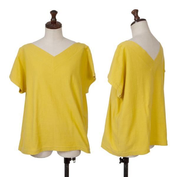 プランテーションPlantation inn. コットンボーダー織りVネックノースリーブカットソー 黄M