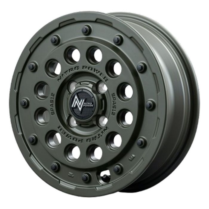 ホイール4本セット 15インチ 5 J 45 4 H 100 NITRO POWER 12 SHOTGUN TACTICAL EDITION セミグロスODグリーン