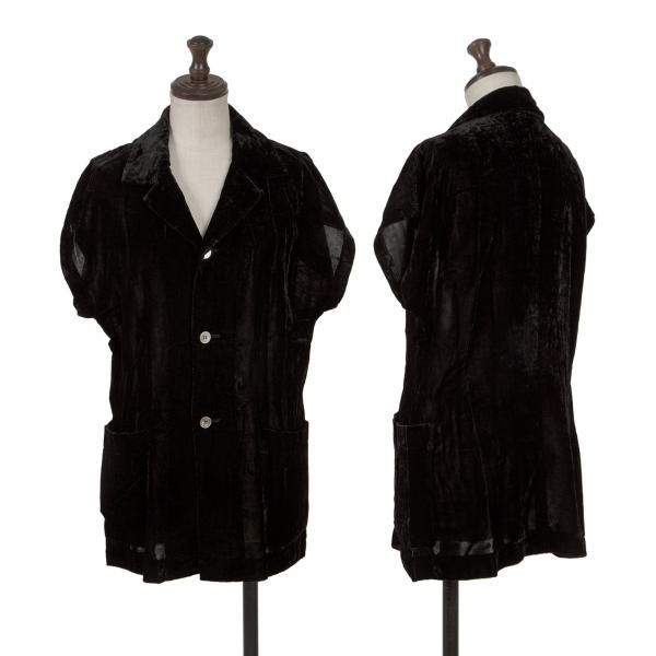 ローブドシャンブル コムデギャルソンrobe de chambre COMME des GARCONS ベルベットオープンカラーノースリーブブラウス 黒M位