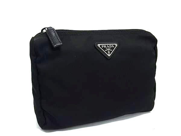 ◇プラダ◇ナイロン/1TT119/テスートトライアングル/アクセサリーポーチ プラダ テスート トライアングルロゴ ナイロン ポーチ ブラック