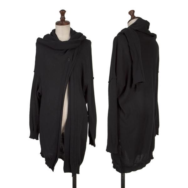 ワイズY's ストールネックコットンニットカーディガン 黒2