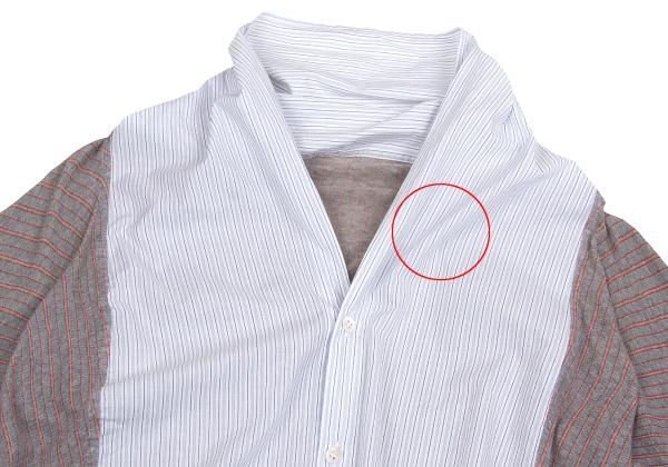 ワイズY's ストライプシャツ切り替えニットブラウス 白水色グレー2