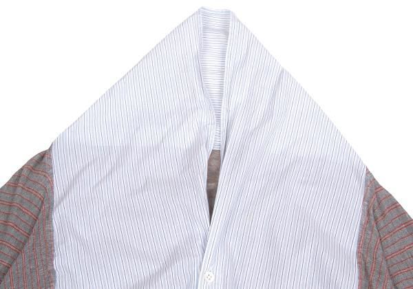 ワイズY's ストライプシャツ切り替えニットブラウス 白水色グレー2