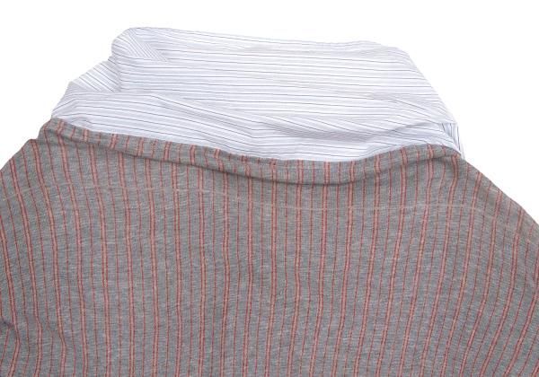 ワイズY's ストライプシャツ切り替えニットブラウス 白水色グレー2