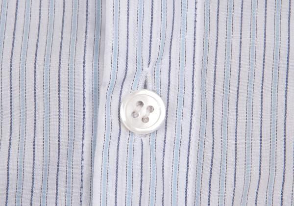 ワイズY's ストライプシャツ切り替えニットブラウス 白水色グレー2