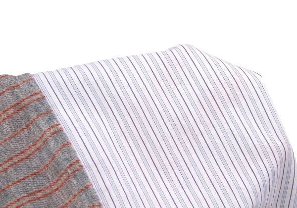 ワイズY's ストライプシャツ切り替えニットブラウス 白水色グレー2