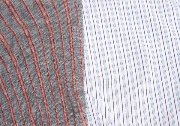 ワイズY's ストライプシャツ切り替えニットブラウス 白水色グレー2