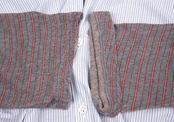 ワイズY's ストライプシャツ切り替えニットブラウス 白水色グレー2