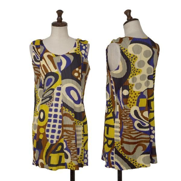 PLEATS PLEASE! プリーツノースリーブチュニック プリーツプリーズPLEATS PLEASE 総柄メッシュプリーツタートルネック