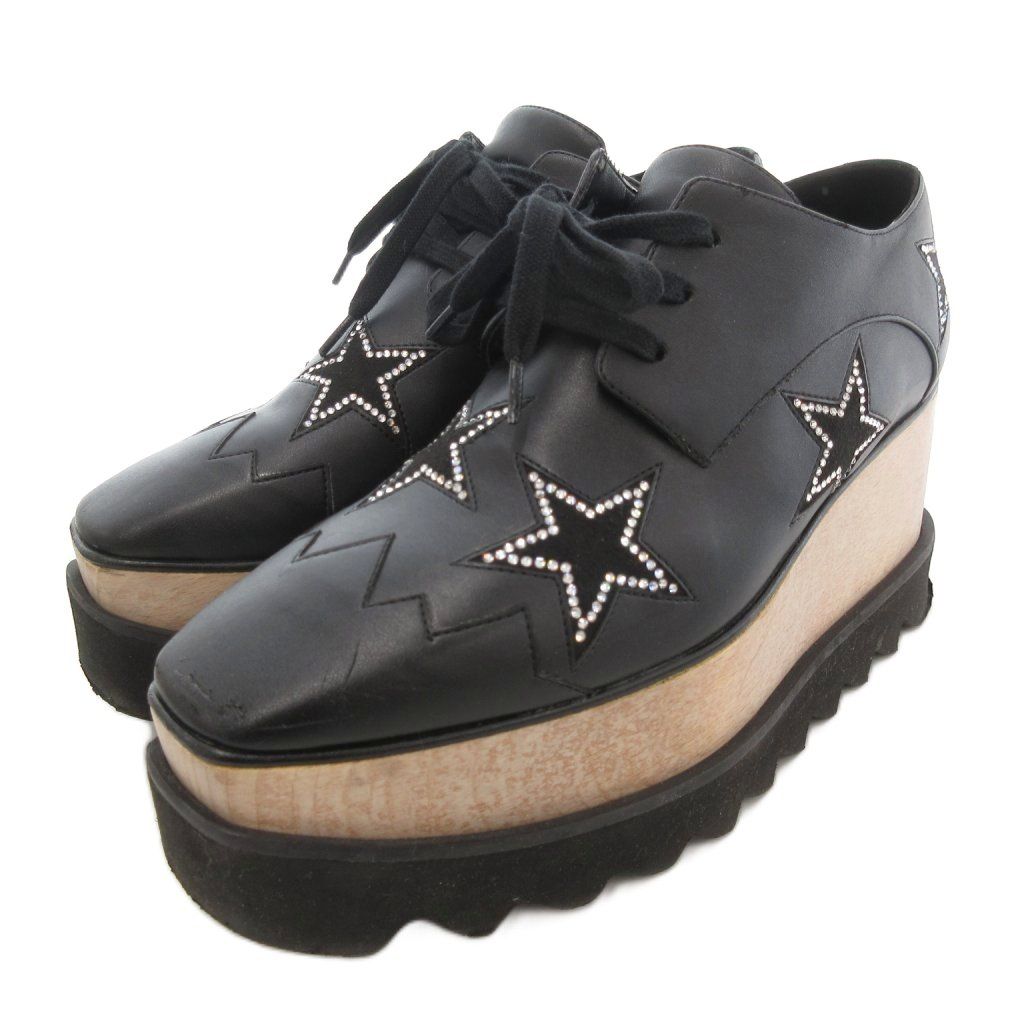 ステラマッカートニー厚底レースアップスニーカー ブラック 星型装飾35 ステラマッカートニー厚底レースアップスニーカー ブラック 星型装飾35