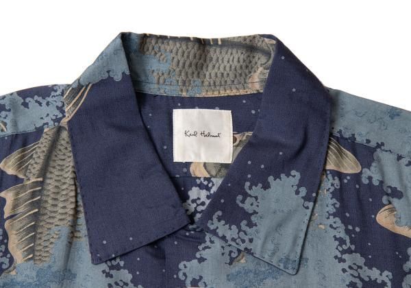 カールヘルムKarl Helmut レーヨン鯉プリント半袖シャツ 注文 紺グレー