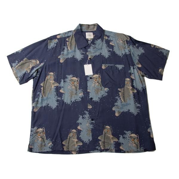 カールヘルムKarl Helmut レーヨン鯉プリント半袖シャツ 注文 紺グレー