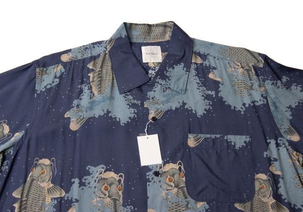 カールヘルムKarl Helmut レーヨン鯉プリント半袖シャツ 注文 紺グレー