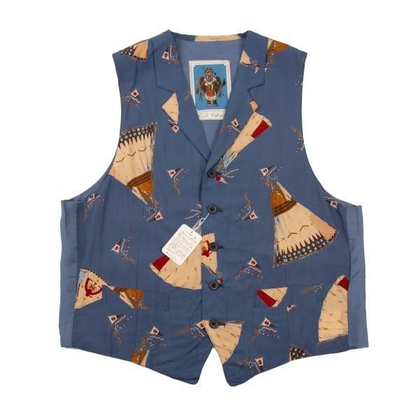 カールヘルムKarl Helmut レーヨンティピープリントノッチドラペルベスト 青他M位