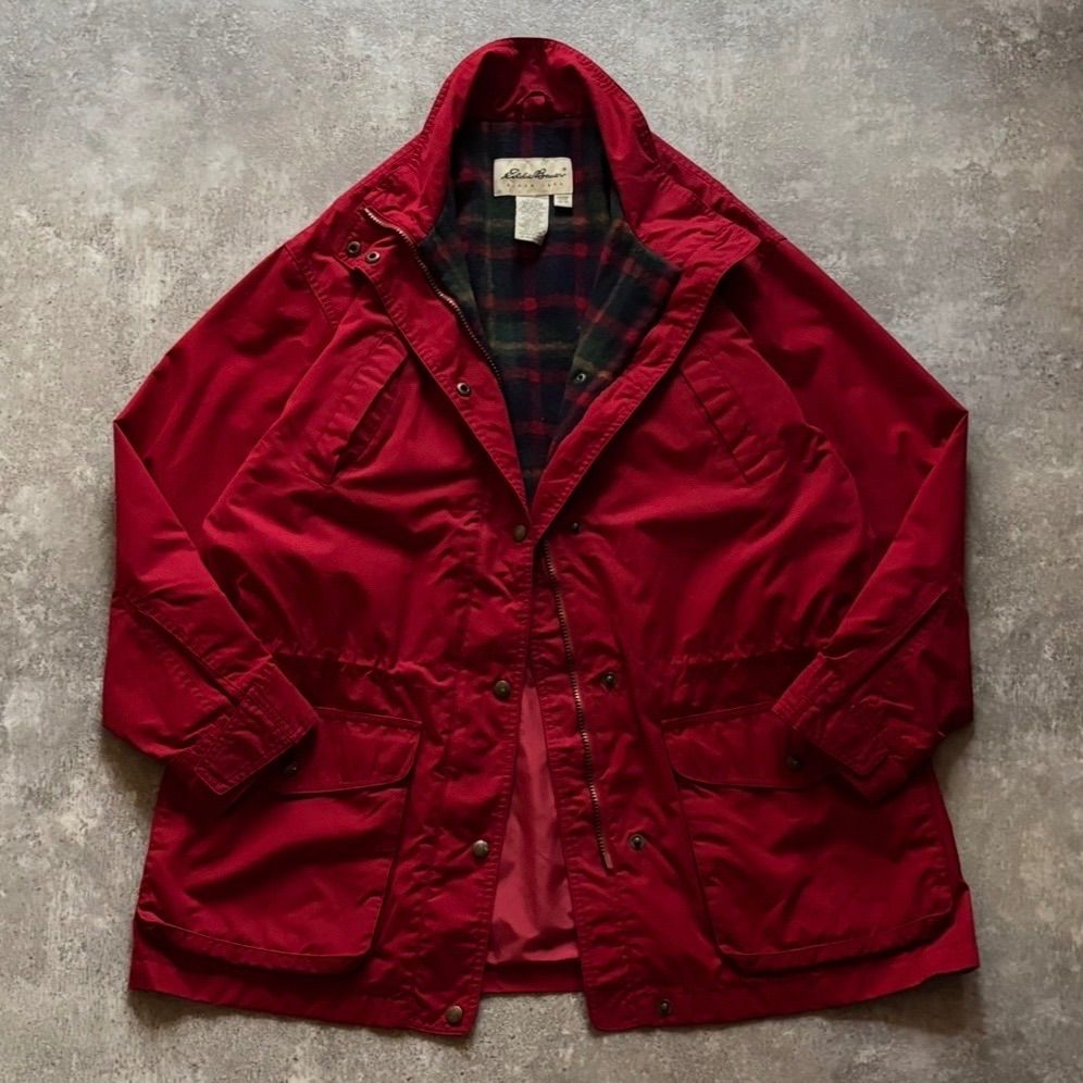 90年代 90s Eddie Bauer エディーバウアー 白タグ レディース 裏地チェック ウール ナイロン ジャケット 赤 レッド