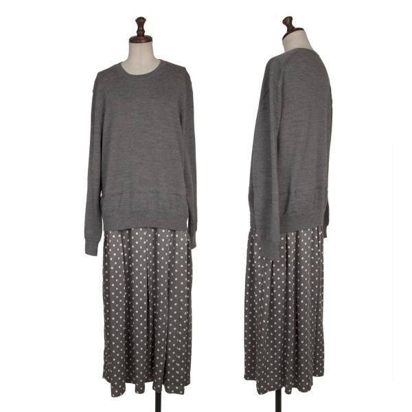 ブラックコムデギャルソンBLACK COMME des GARCONS ドットスカートドッキングニットワンピース グレー白L