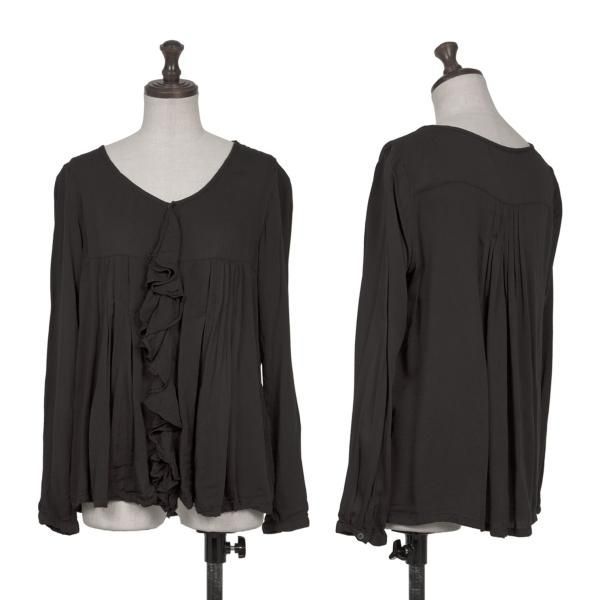 ズッカzucca フロントフリルVプリーツレーヨンカーディガン 黒M