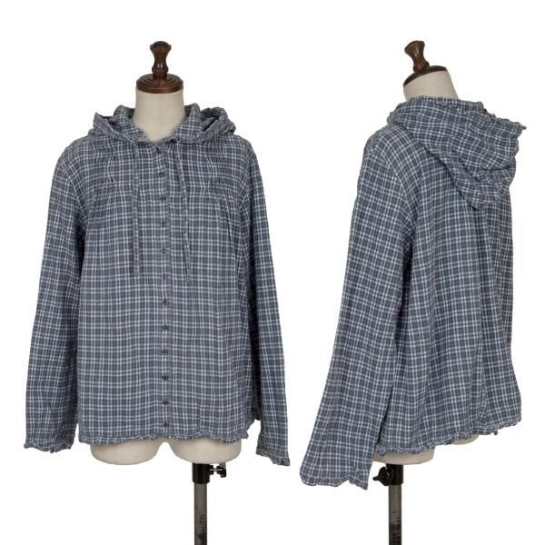 ピンクハウスPINK HOUSE チェック裾フリルフロントボタンフーディー