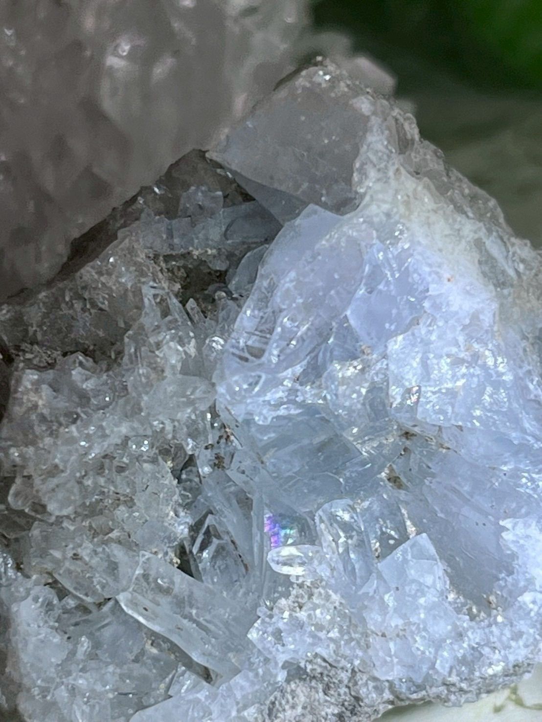 アイス セレスタイト 虹入り 天青石 クラスター 原石 ラフストーン