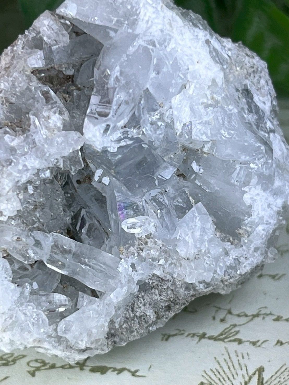 アイス セレスタイト 虹入り 天青石 クラスター 原石 ラフストーン