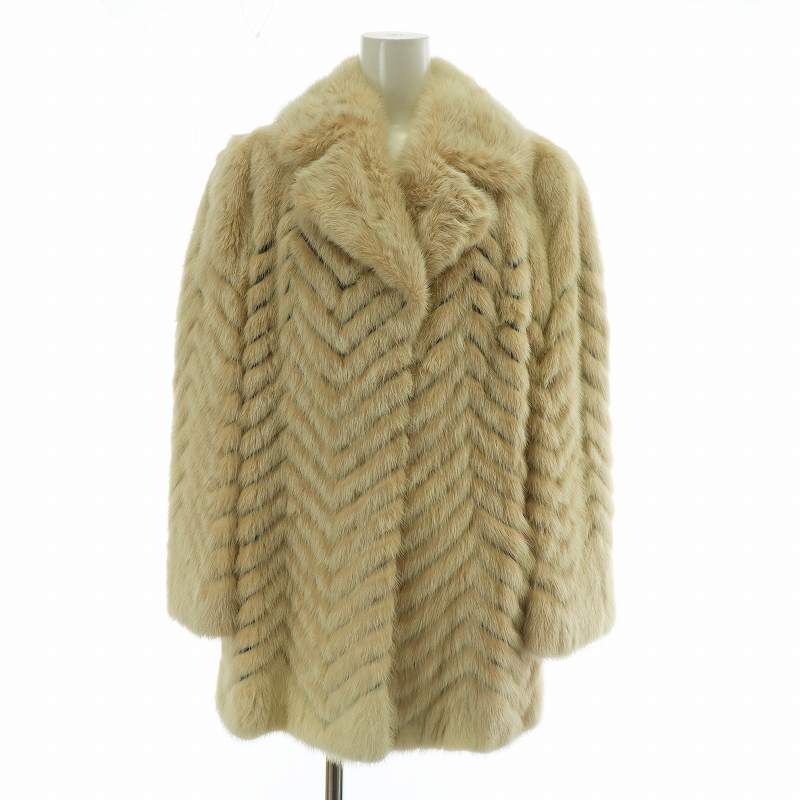 ノーブランド ファーコート アウター 毛皮 ミンク ミドル ヘリンボーン