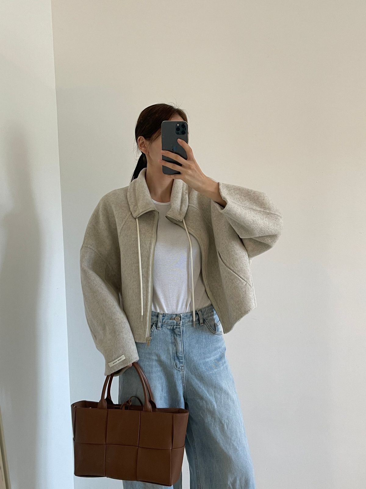 a様 ハンドメイド) ワイド ドルマンスリーブ ビック襟 ジップアップ ウール