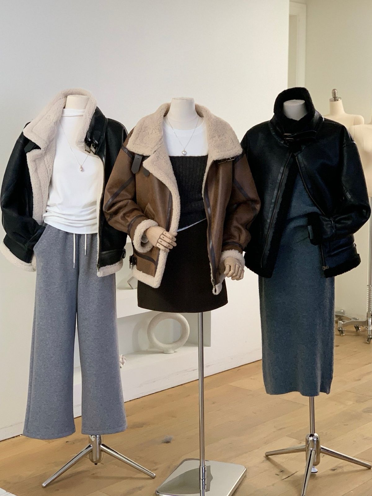 ヒグマ牙　B ナッ)ライダース ムートン シープスキン裏地 身幅58_ 柔軟素材_万能コーデ