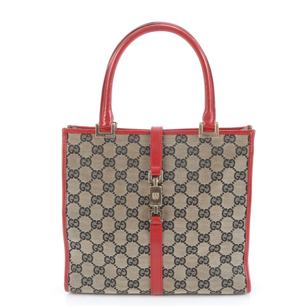 極美品 グッチ ジャッキー GG キャンバス 002-1065 レザー トート