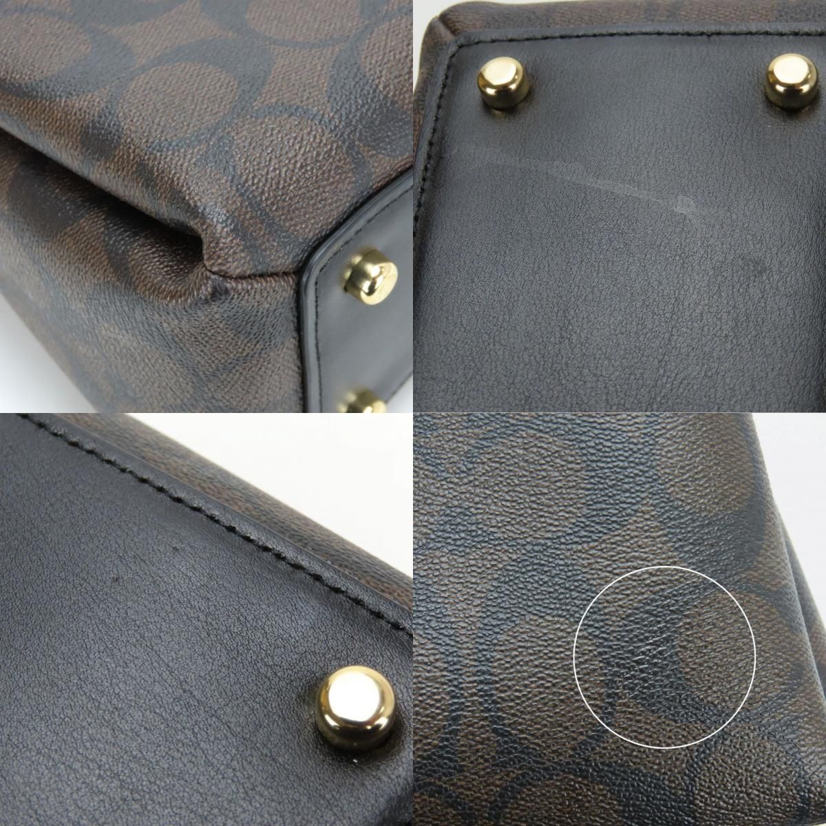 中古 コーチ ハンドバッグ 91494 シグネチャー PVC レザー ダークブラウン ブラック 2WAY 斜め掛け ショルダー ミニ レディース 女性 COACH 中古】 コーチ ハンドバッグ 91494 シグネチャー PVC レザー ダーク