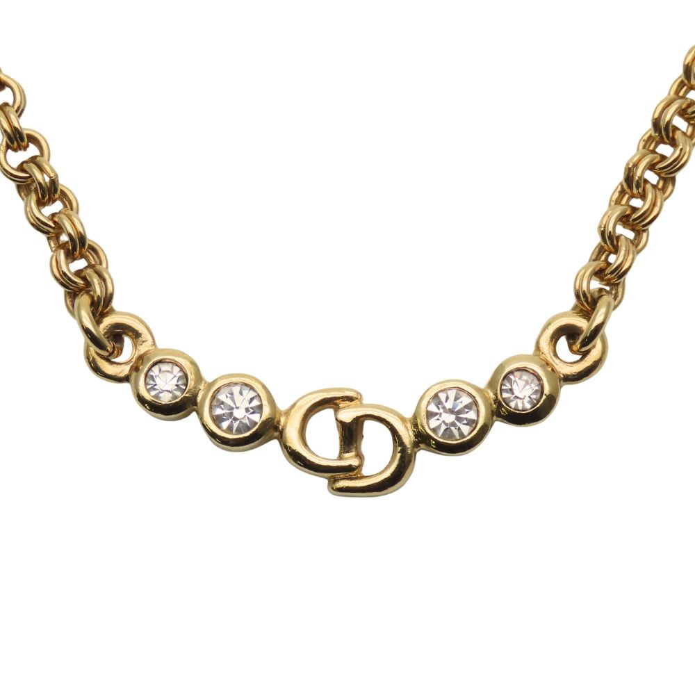 クリスチャンディオール ネックレス CDロゴ メタル ラインストーン ゴールド メッキ レディース 女性 Christian Dior