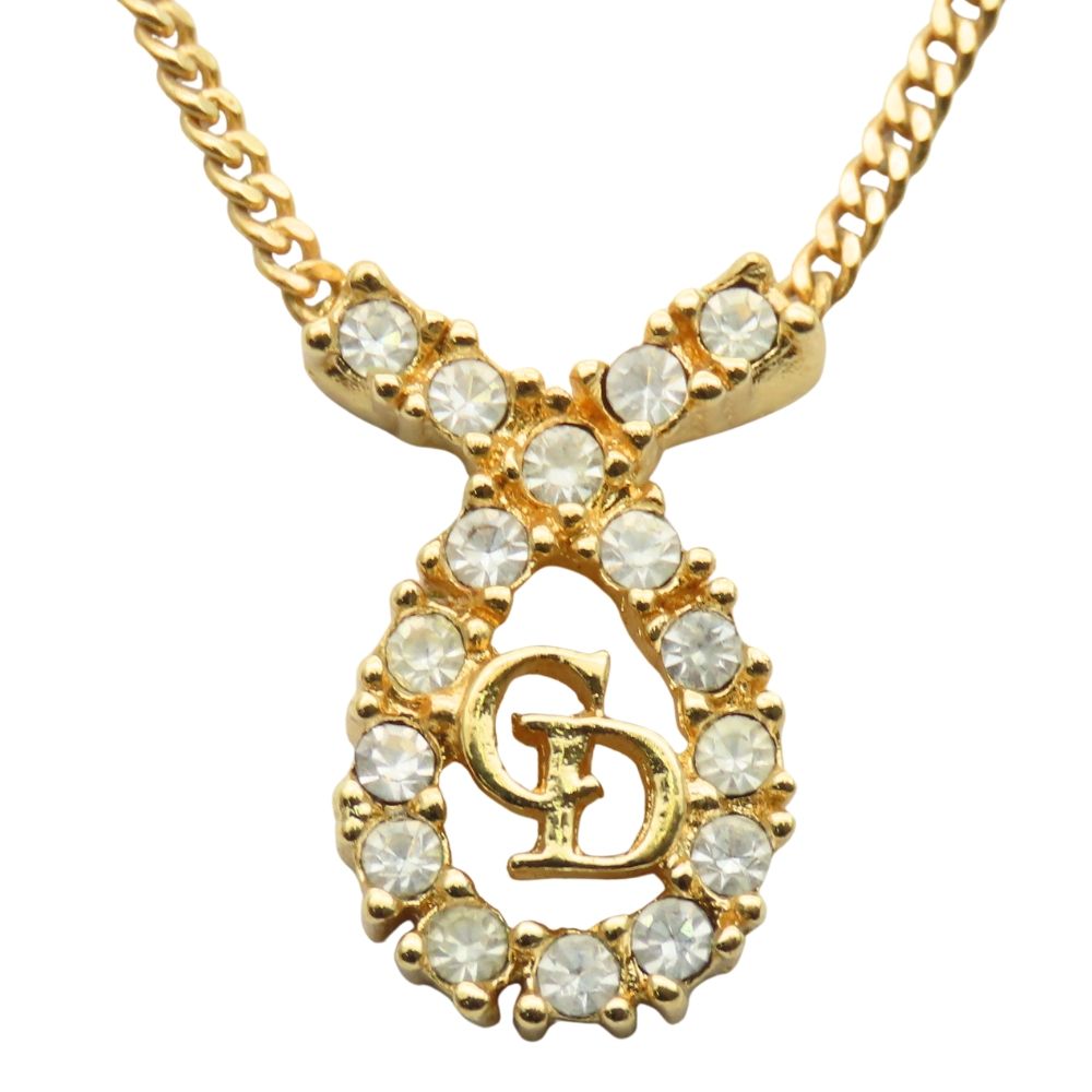 クリスチャンディオール ネックレス CDロゴ メタル ラインストーン ゴールド メッキ GP レディース 女性 Christian Dior