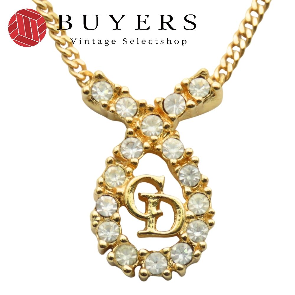 クリスチャンディオール ネックレス CDロゴ メタル ラインストーン ゴールド メッキ GP レディース 女性 Christian Dior