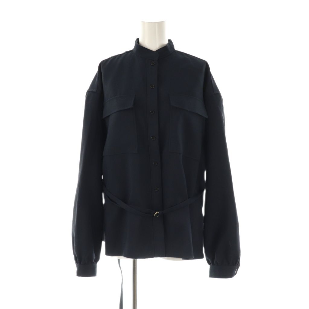 美品 ウィムガゼット 長袖 ミリタリーシャツジャケット ウエストマーク ネイビー ウィムガゼット Whim Gazette 23SS ミリタリーシャツ 長袖 ベルト付き