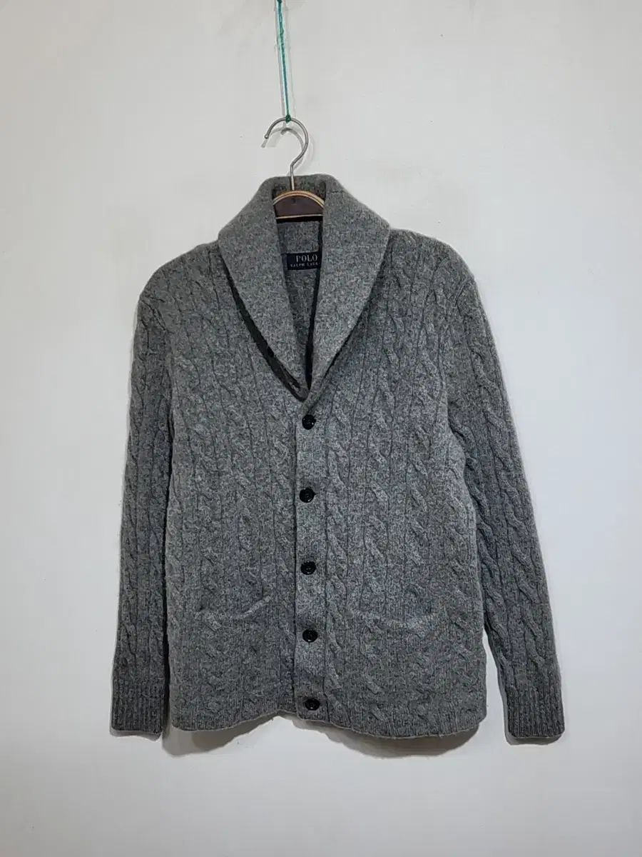M) ラルフローレン ポロ ケーブル編み カーディガン グレー ショールカラー