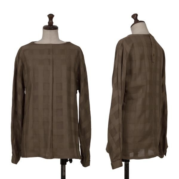 ジョルジオ アルマーニGIORGIO ARMANI ウール混ブロックチェックブラウス 茶38