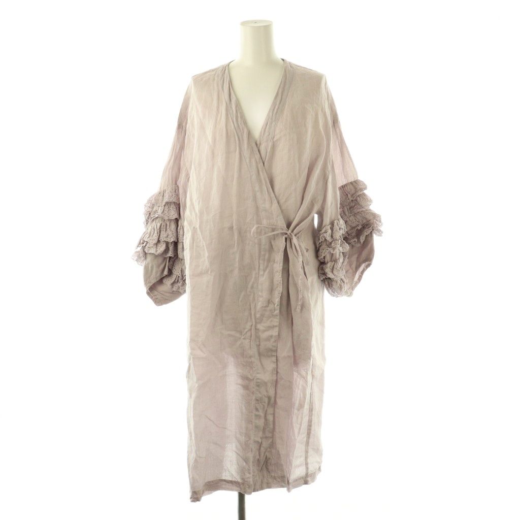 ガーゼ Gauze レースフリルスリーブ カシュクールワンピース リネン F