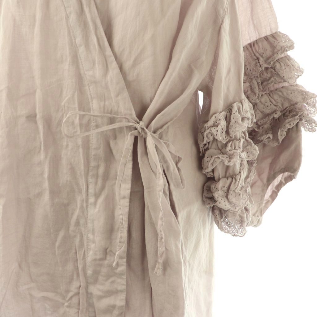 ガーゼ Gauze レースフリルスリーブ カシュクールワンピース リネン F