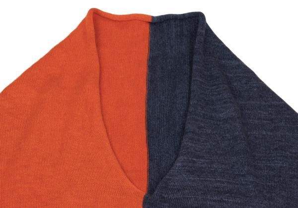 45rpm 45R バイカラーニットポンチョ 紺オレンジM位