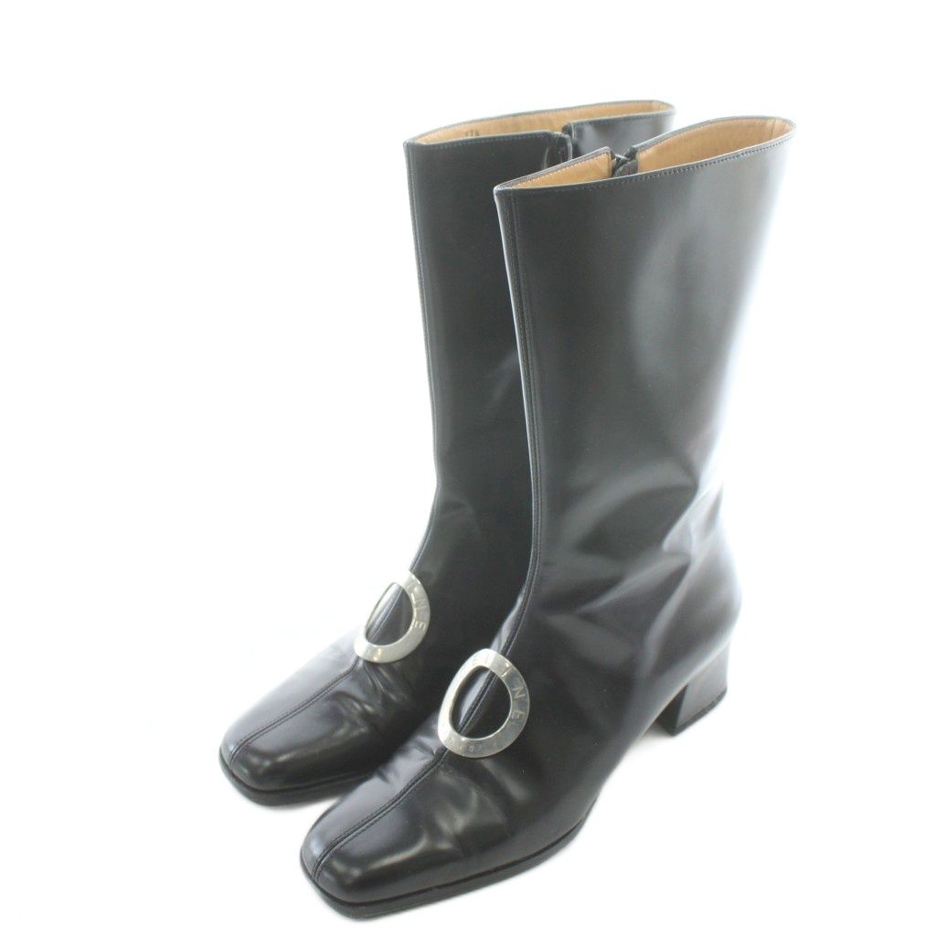 セリーヌ CELINE チャンキーヒール ロゴ メタルリング ブーツ ミドル