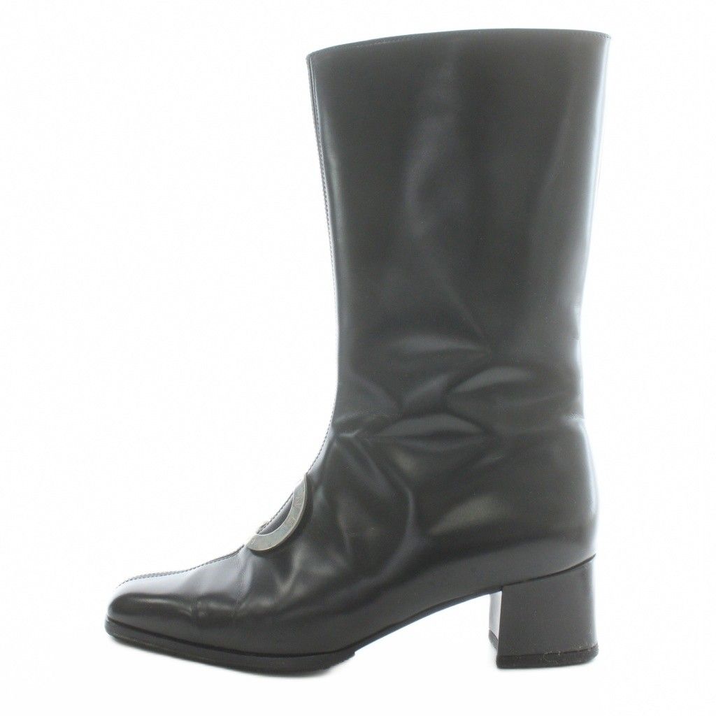 セリーヌ CELINE チャンキーヒール ロゴ メタルリング ブーツ ミドル