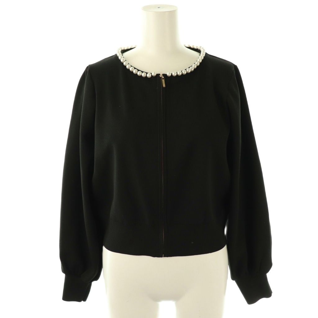 【中古】アナイ ANAYI パールブルゾン ニット ジップアップ ノーカラー 38 ブラック /HK ■OS レディース アナイ ANAYI パールブルゾン ニット ジップアップ ノーカラー 38