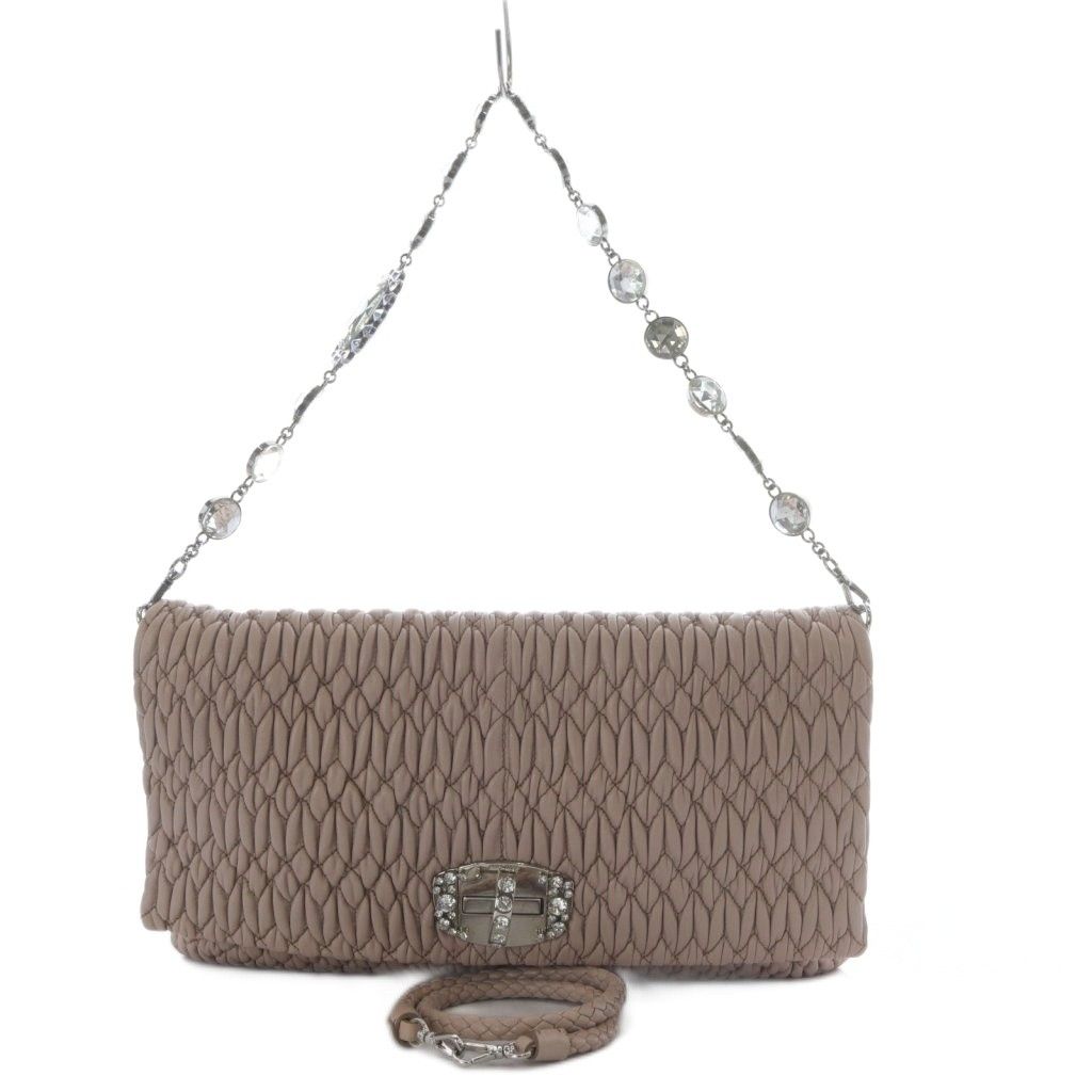 ミュウミュウ miumiu ナッパクリスタル 2 WAY バッグ クラッチバッグ ハンドバッグ ワンハンドル シープスキン ピンク RP 0169 |YO 20 OH