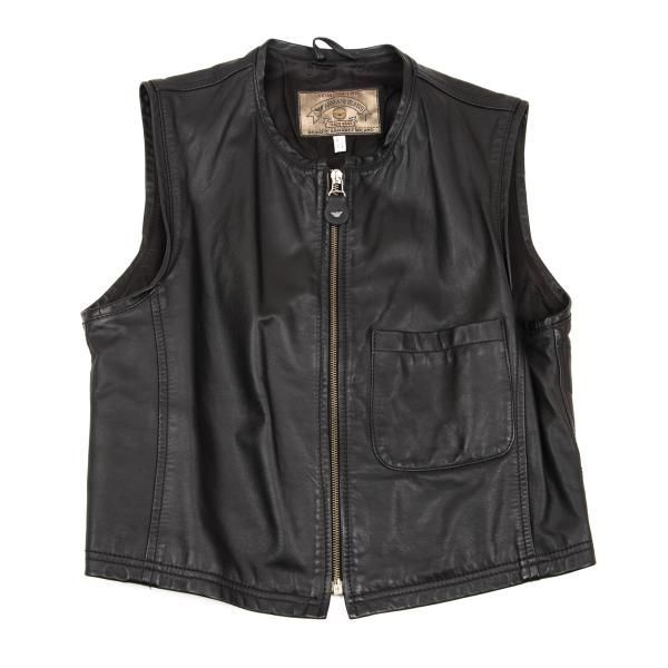 アルマーニジーンズARMANI JEANS レザーパッチポケットジップベスト 黒46