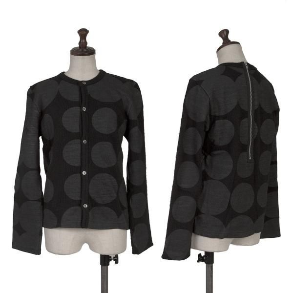 コムデギャルソンCOMME des GARCONS ウールドットプリントバックジップカーディガン 黒チャコールS