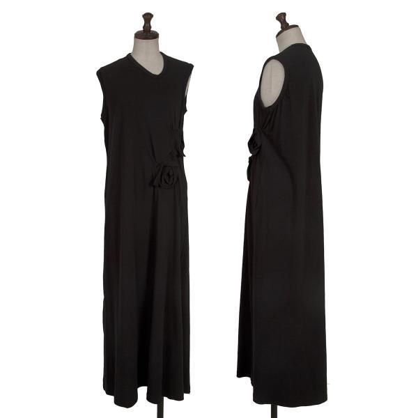 アルファスピンALFASPIN フラワーデザインストレッチコットンノースリーブワンピース 黒M